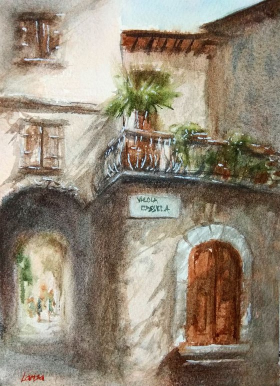 Italian street scene (Malcesine, Lake Garda, Italy) | Original watercolor painting