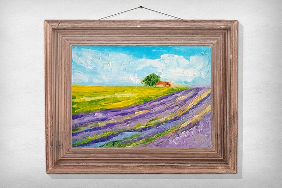 Lavender Painting Tuscany Original Art Barn Wall Art Field Artwork Oak Tree Painting Wildflower Landscape