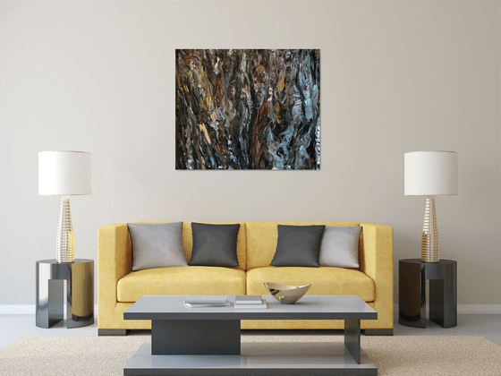 Birch Rhapsody - Birch Tree Bark - Panel with Plant's Cork - Oil Painting - Interior Art - Large Size 100x120