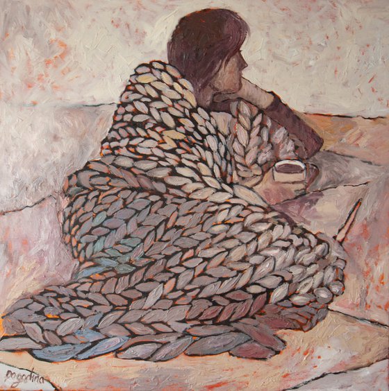 Healing properties of a blanket - Faceless Woman Original Modern Figurative Painting Original Oil Painting on Canvas
