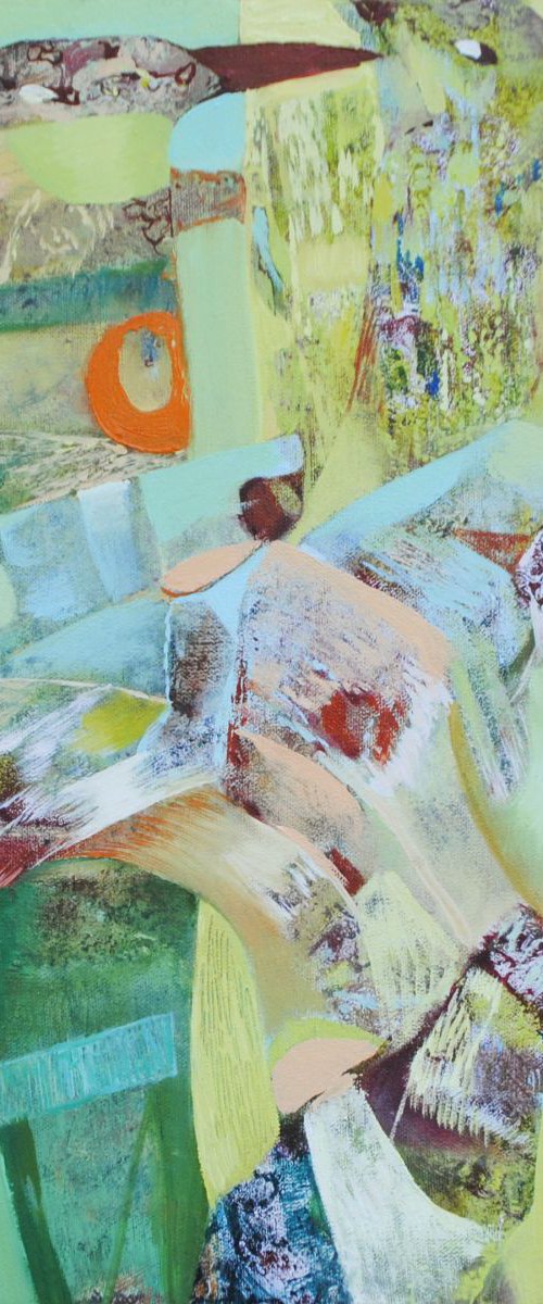 Original oil painting signed on canvas abstract handmade wall art mediumby artist Каtе К.ulish green stretched by Kate Kulish