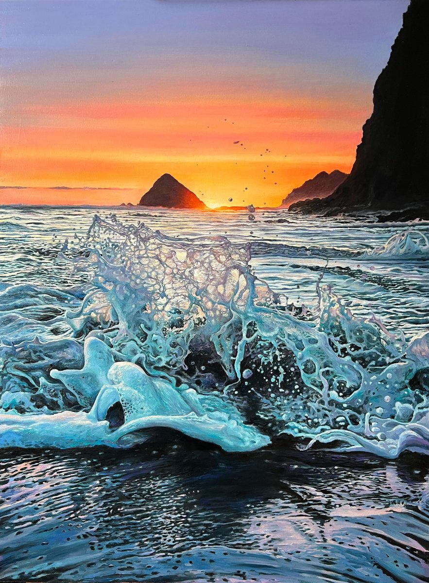 Photorealistic Landscape Oil Painting By Daria Dudochnykova, 24 X 31, Pulse Of The Ocean, Original Artwork