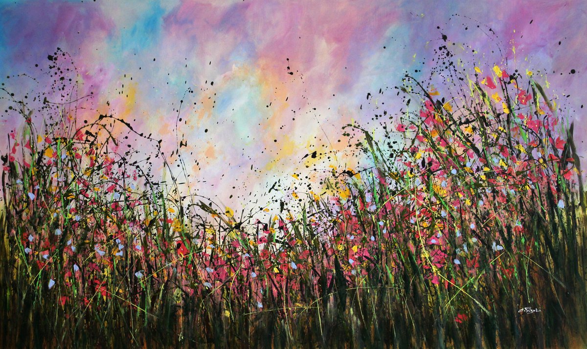 Charm And Passion - Super sized original abstract floral landscape by Cecilia Frigati