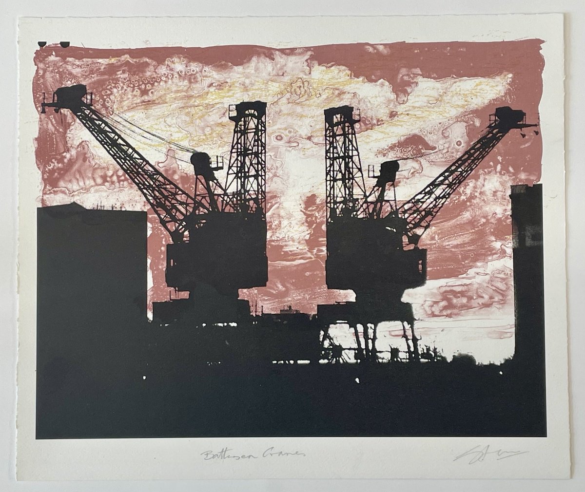 Expressive Limited Edition Print , Battersea Cranes By Simon Lawson, 15 X 13, Artwork For Sale On Artfinder