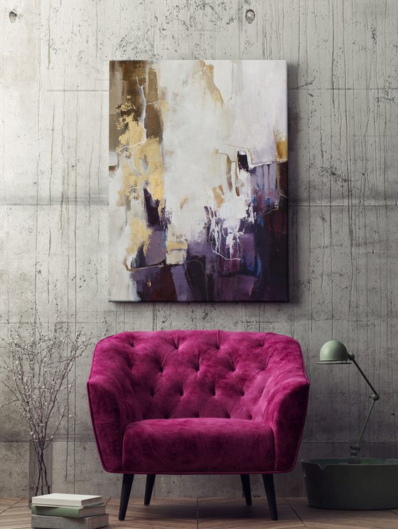 "Bloom 2" Abstract purple brown gold art