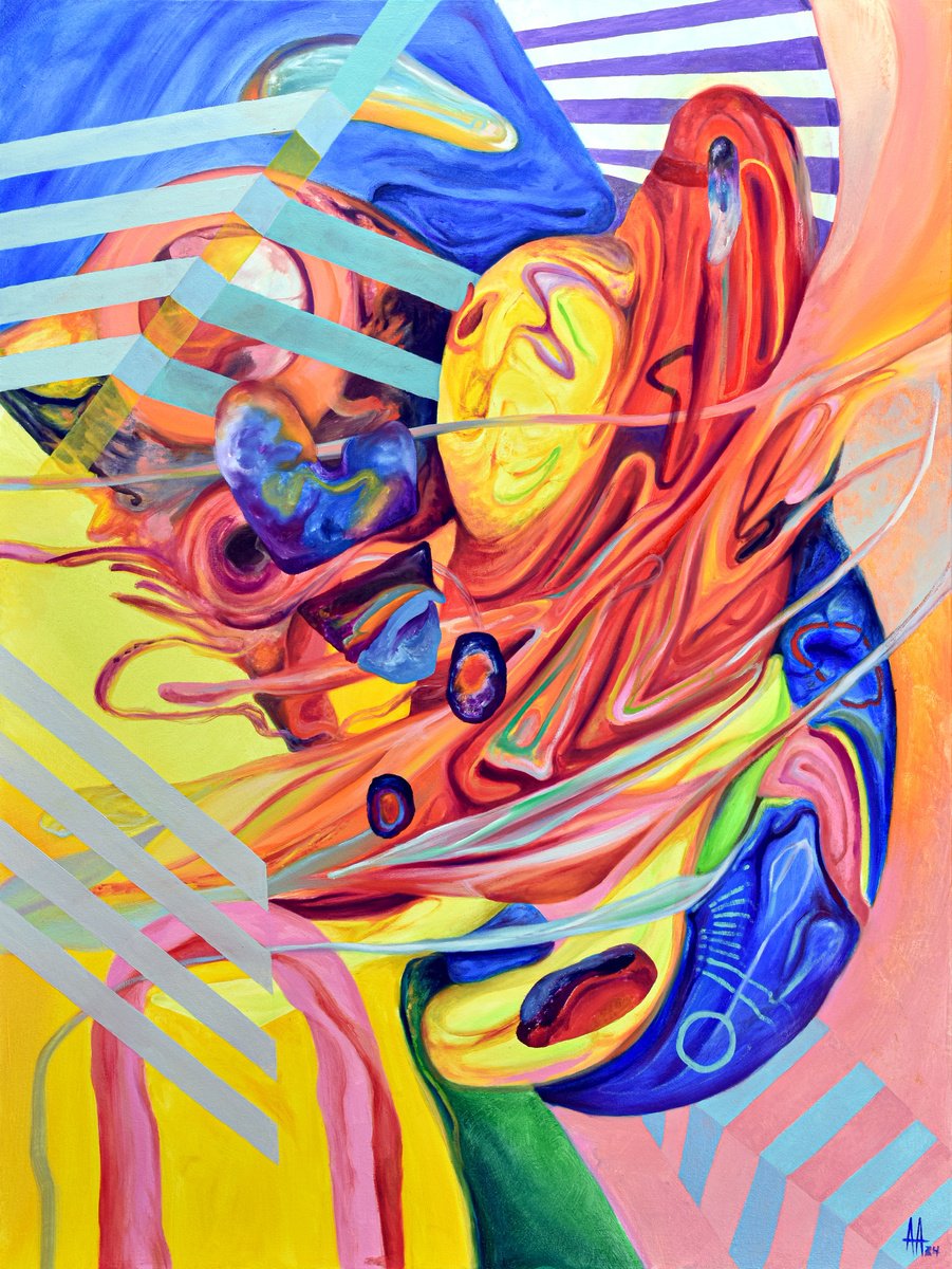 Organic Abstract Oil Painting By Andres Alvarez, 30 X 40, Descent, Original Artwork