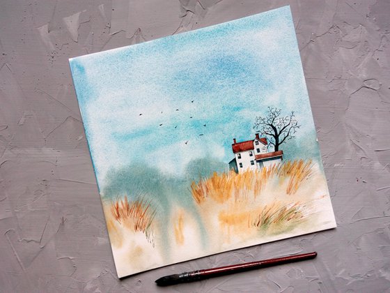 Farmhouse. Field landscape