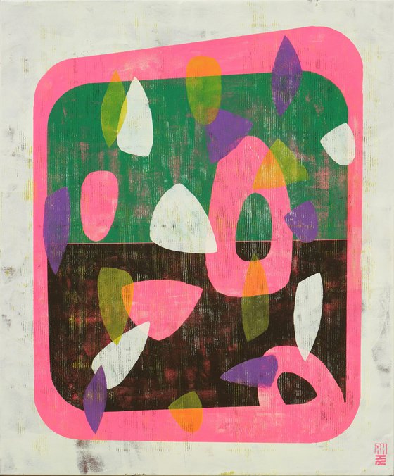 Fractured neon pink in green