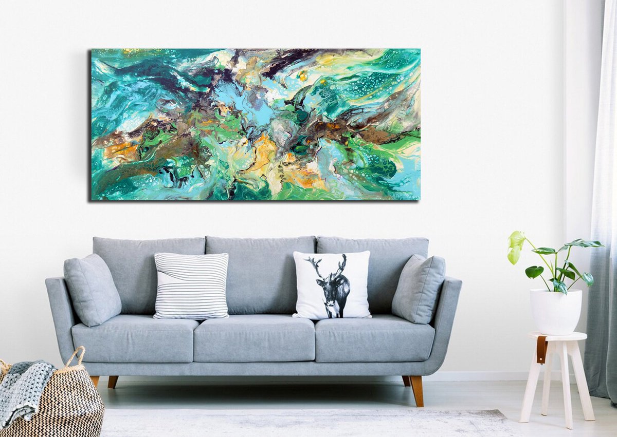 Abstract Landscape Acrylic Painting By Areti Ampi, 55 X 28, New Horizons, Original Artwork
