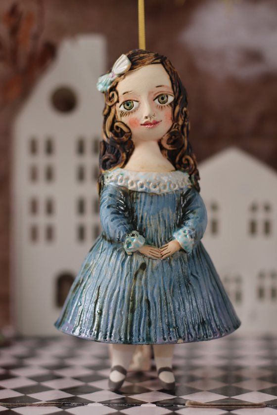 Little Girl in Blue. Hanging sculpture, bell doll by Elya Yalonetski