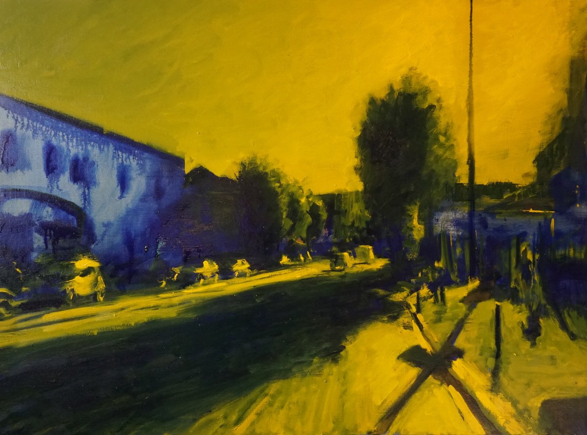 Expressive Cityscapes Oil Painting By Manuel Leonardi, 36 X 26", The Eternal Return, Original Artwork