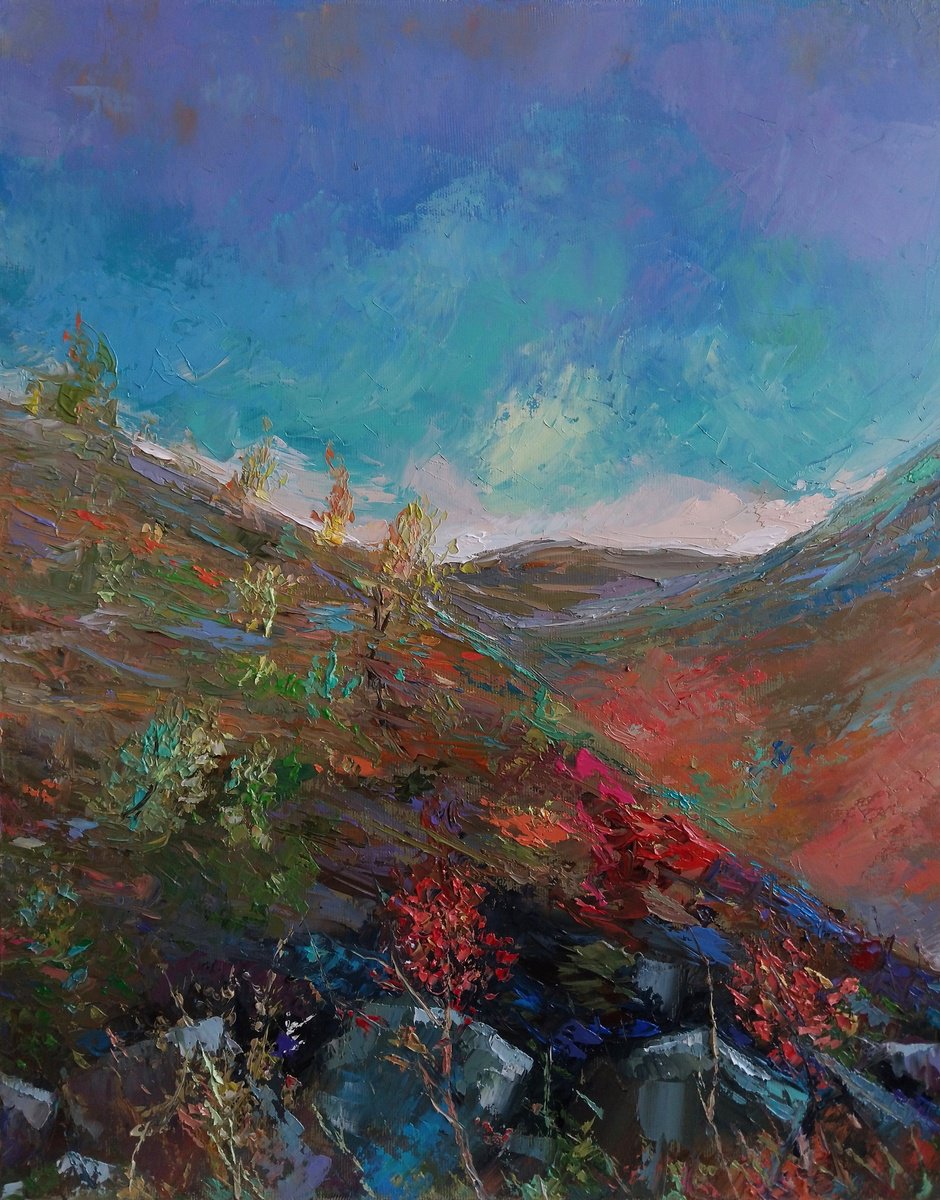 Impressionistic Landscape Oil Painting By Kamsar Ohanyan, 16 X 20", The Beginning Of Fall, Original Artwork