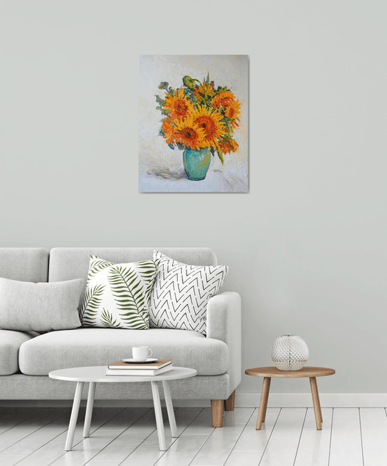 Sunflowers in a green Vase