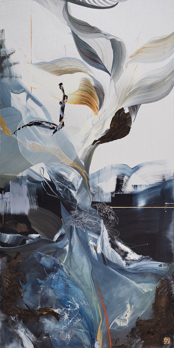 Abstract Acrylic Painting By Novi Lim, 24 X 48", Beacon, Original Artwork