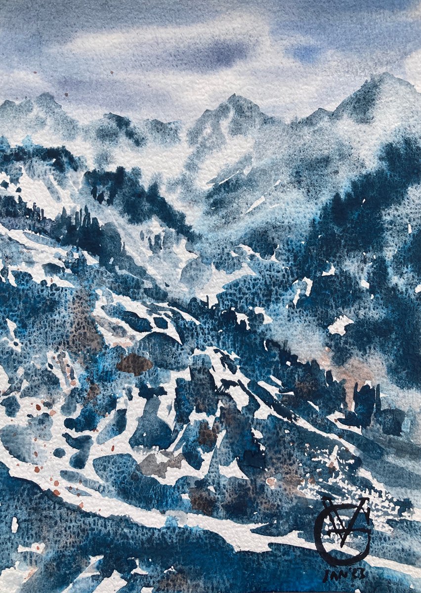 Impressionistic Landscape Watercolour By Valeria Golovenkina, 6 X 8", Talgar Mountain #3 Sketch, Original Artwork