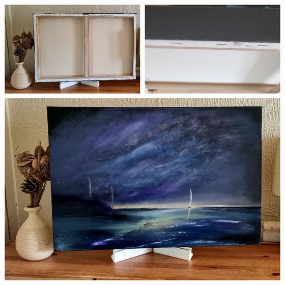 Dark Sailing 30"x20"×2" Large Seascape Oil Painting