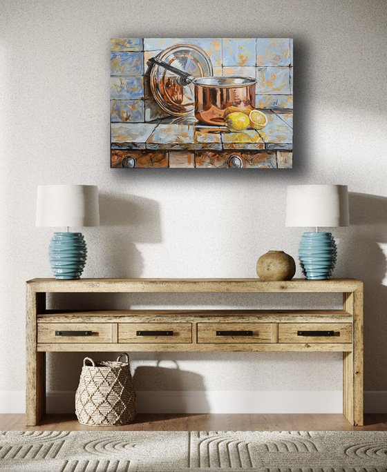 Simple joy. Copper pot and lemons.