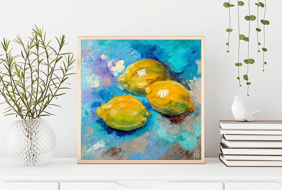 Lemon Still life Oil Painting Original art Fruit Artwork Citrus Wall Art