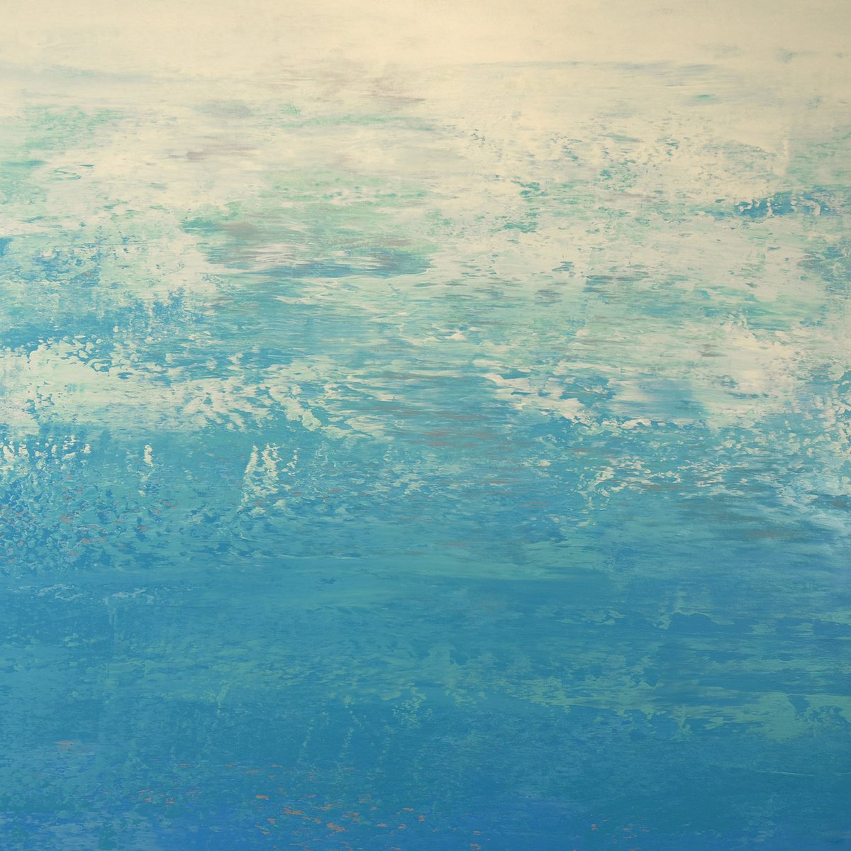 Expressive Abstract Acrylic Painting By Suzanne Vaughan, 40 X 40", Tidal Beach - Seascape, Original Artwork