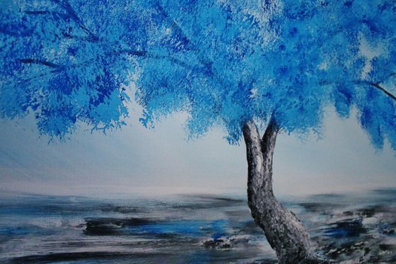 Oil painting blue tree, christmas sale was 945 USD now 795 USD.