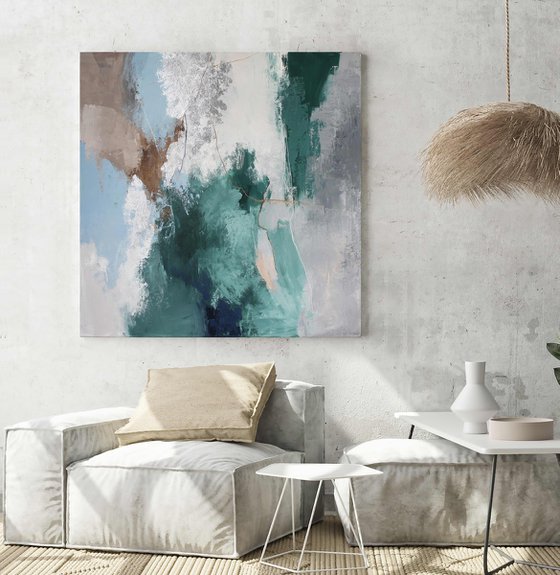 "Coast 2" Green blue gray abstract art