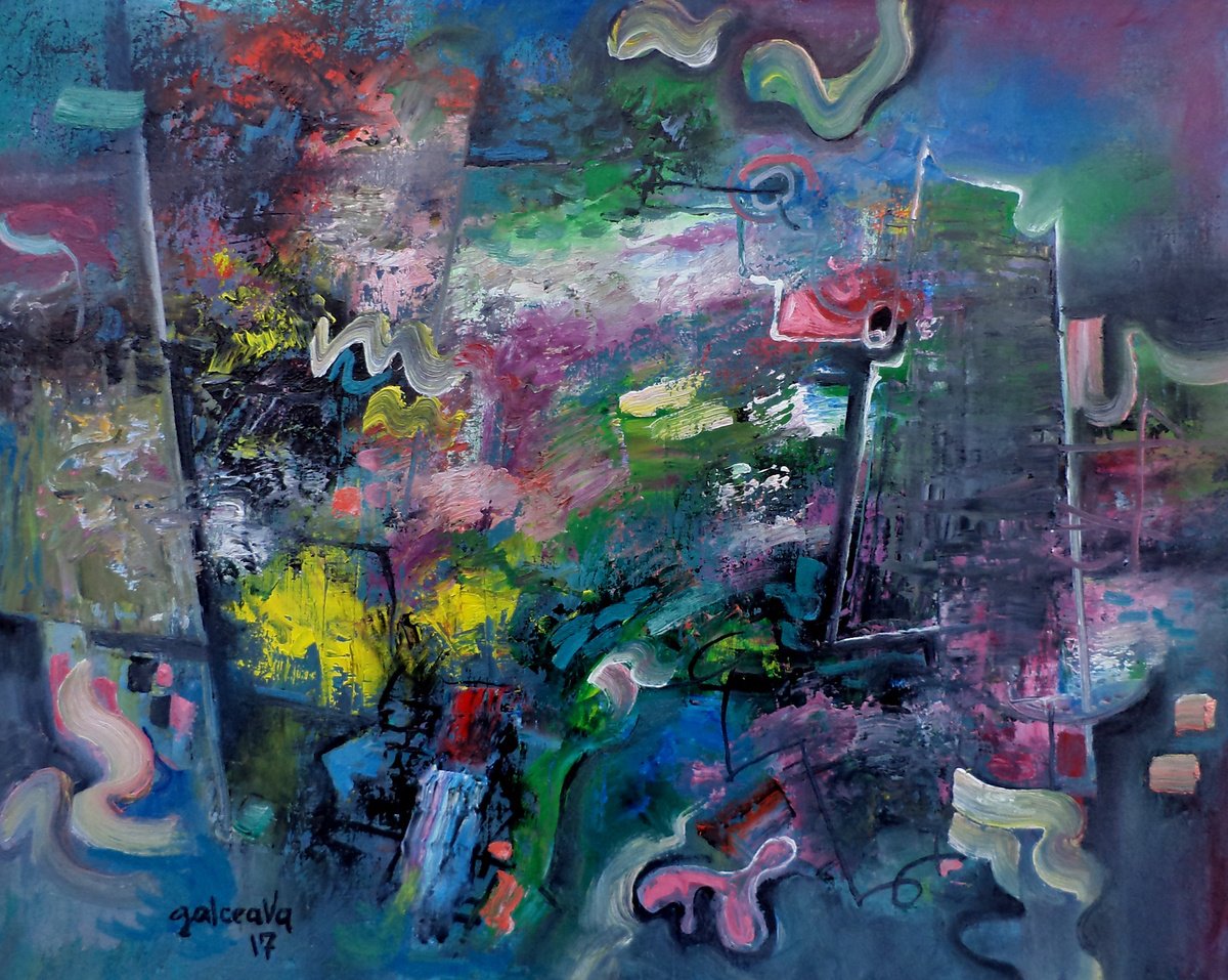 Abstract Oil Painting By Constantin Galceava, 20 X 16, Overflight Or Random Appearance, Original Artwork