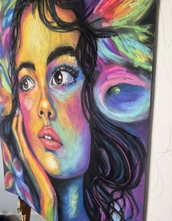 Astral Garden - Rainbow Floral Woman Portrait