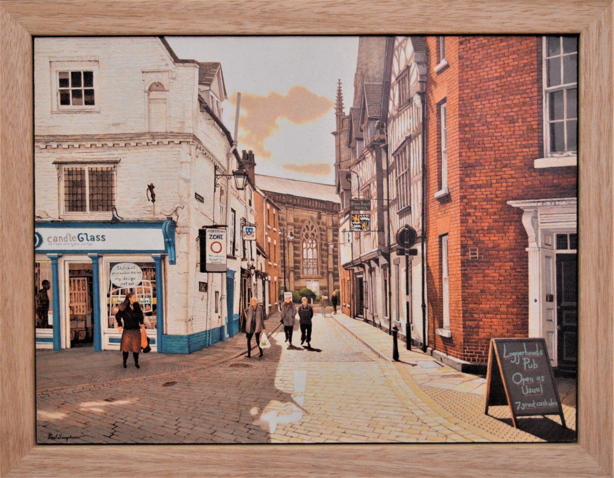 Cityscapes Oil Painting By Paul Simpkins, 18 X 14", Shrewsbury Church Street, Original Artwork