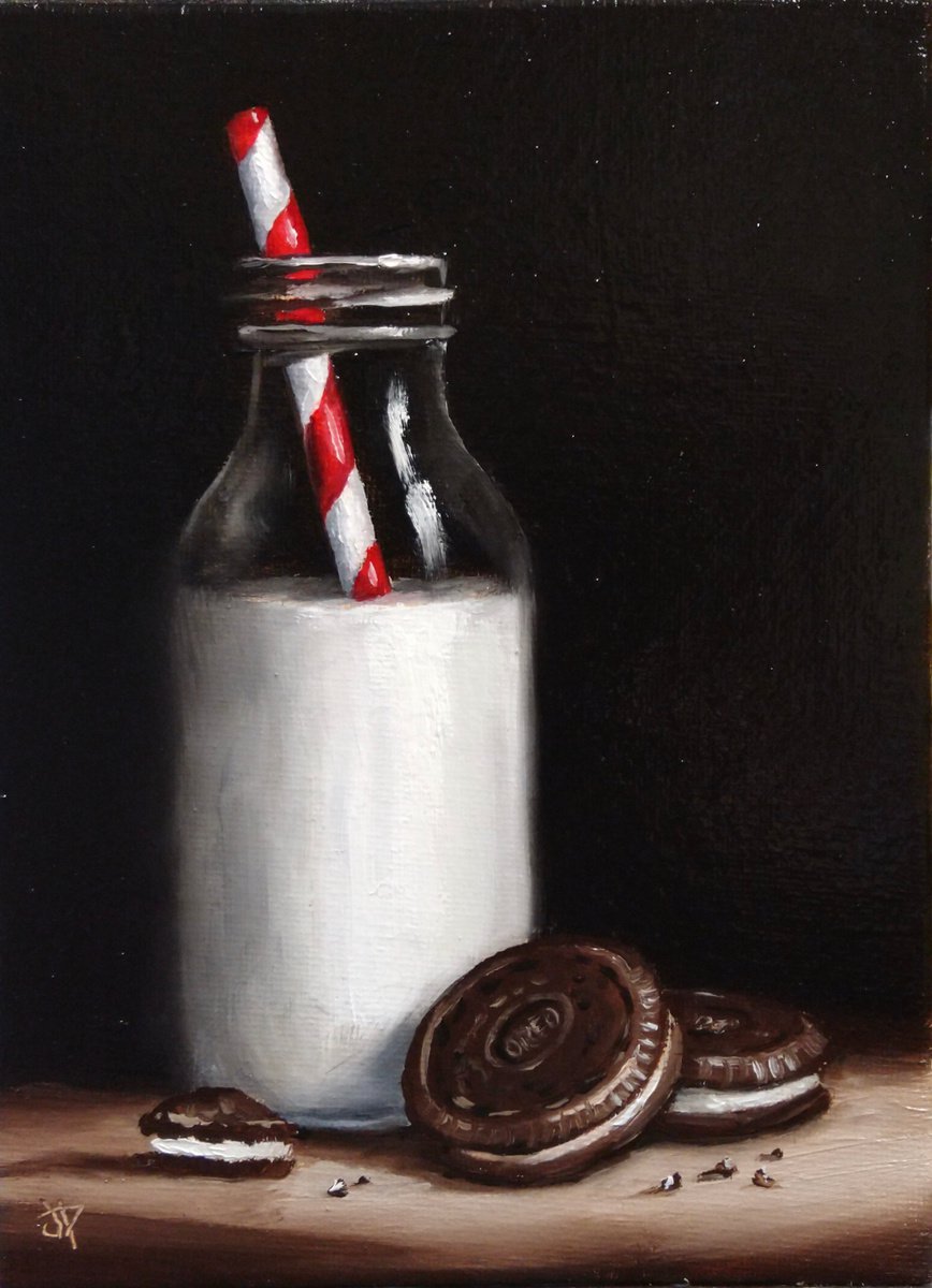 Milk and cookies still life Oil painting by Jane Palmer Art