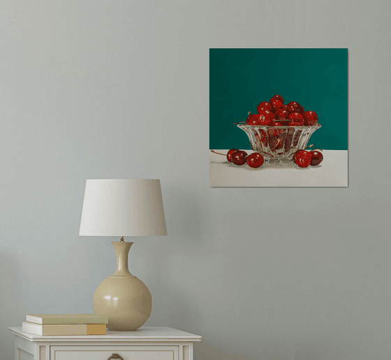 Red Cherries in a Glass Bowl