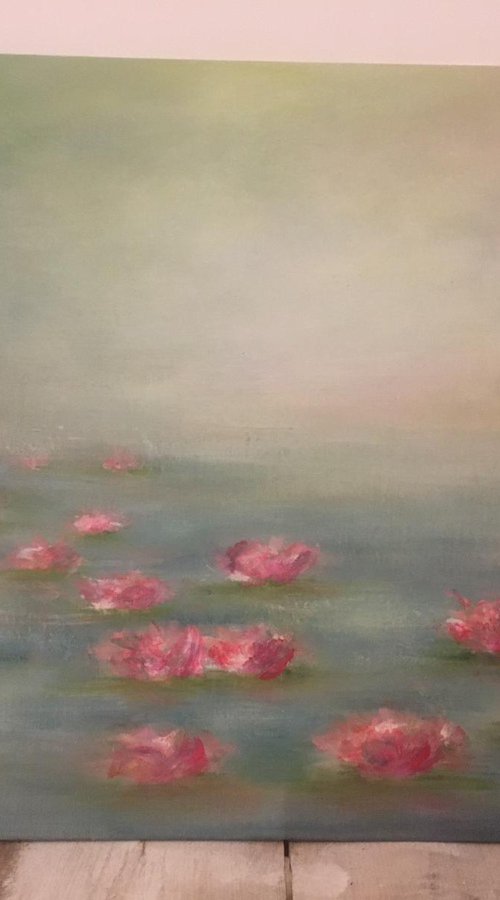 Waterlillies - abstract waterlilly water green by Zoe Jones