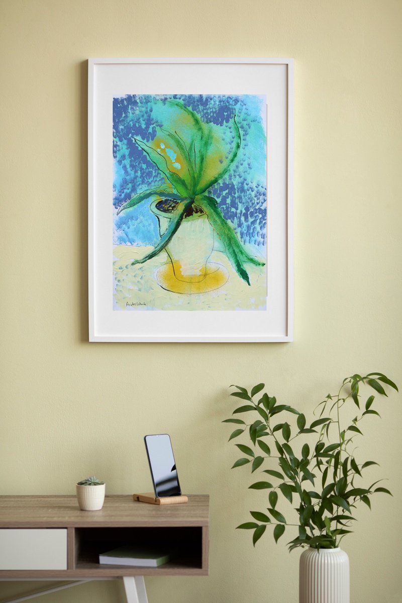 Impressionistic Botanical Acrylic Painting By Artem Andreichuk, 11 X 16, Aloe Vera., Original Artwork