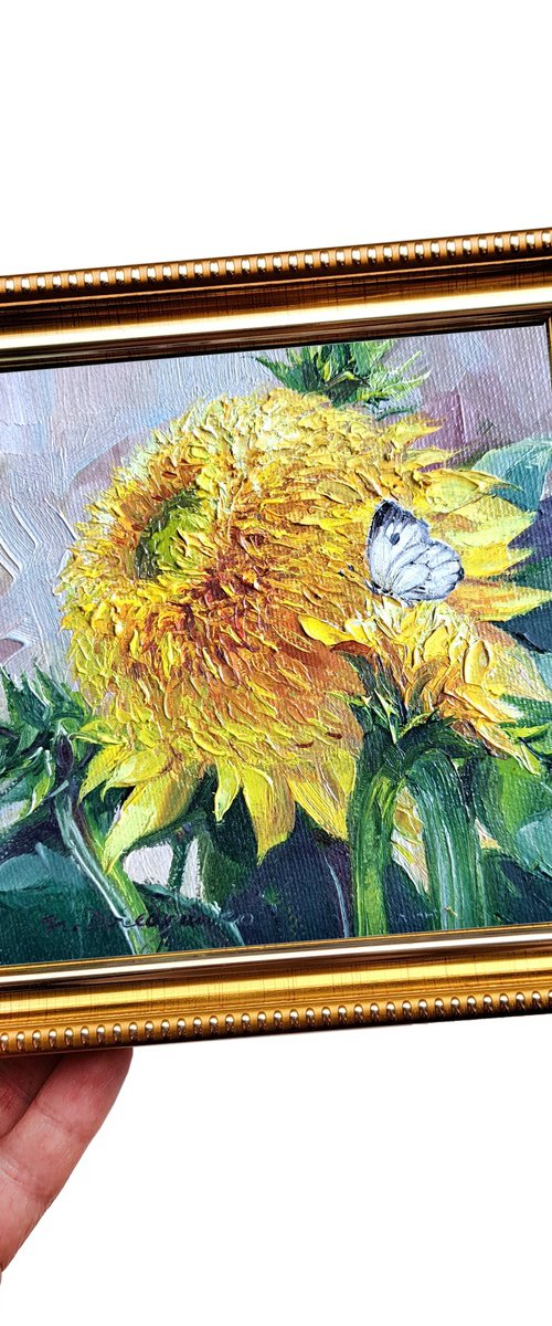 Sunflowers butterfly painting by Nataly Derevyanko