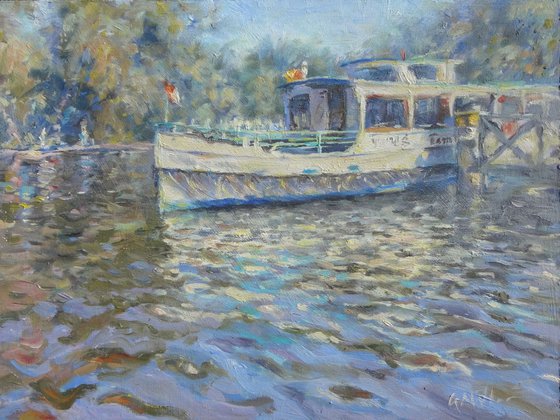 Boat, Lake Templin .One-of-a-Kind Oil Painting on Board. Unframed.