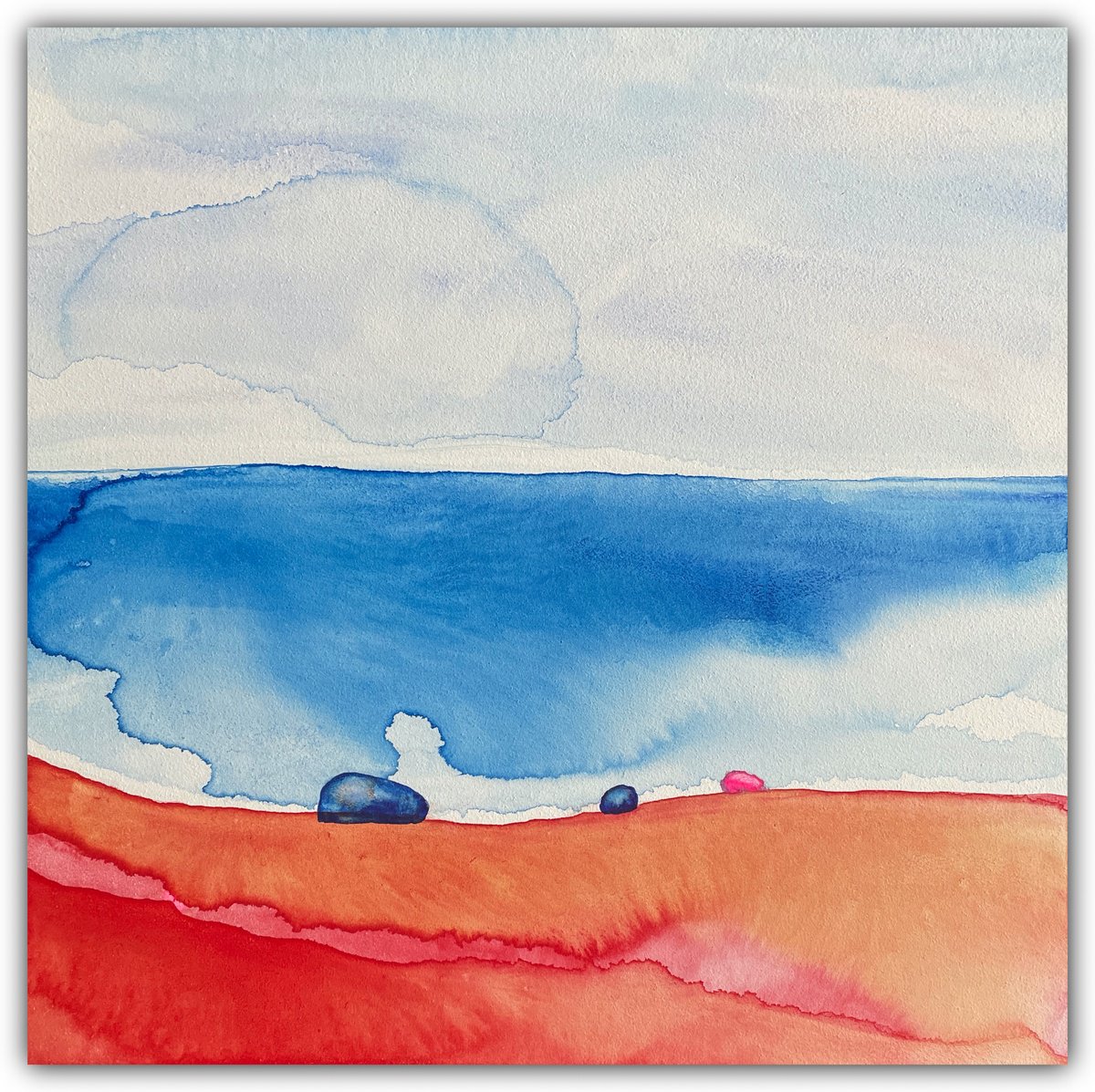 Abstract Landscape Watercolour By Gesa Reuter, 12 X 12, Was Macht Das Kleine Rosa Da? I What Does The Little Pink Do There?, Artfinder
