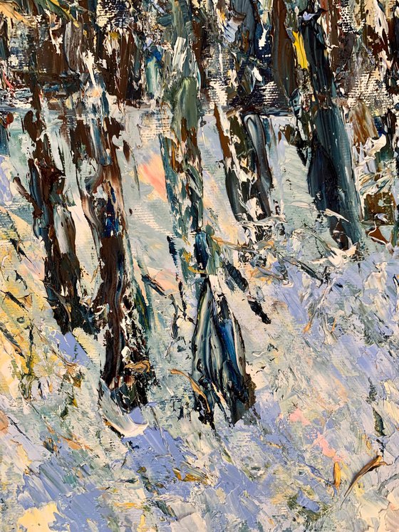 Winter forest at sunset