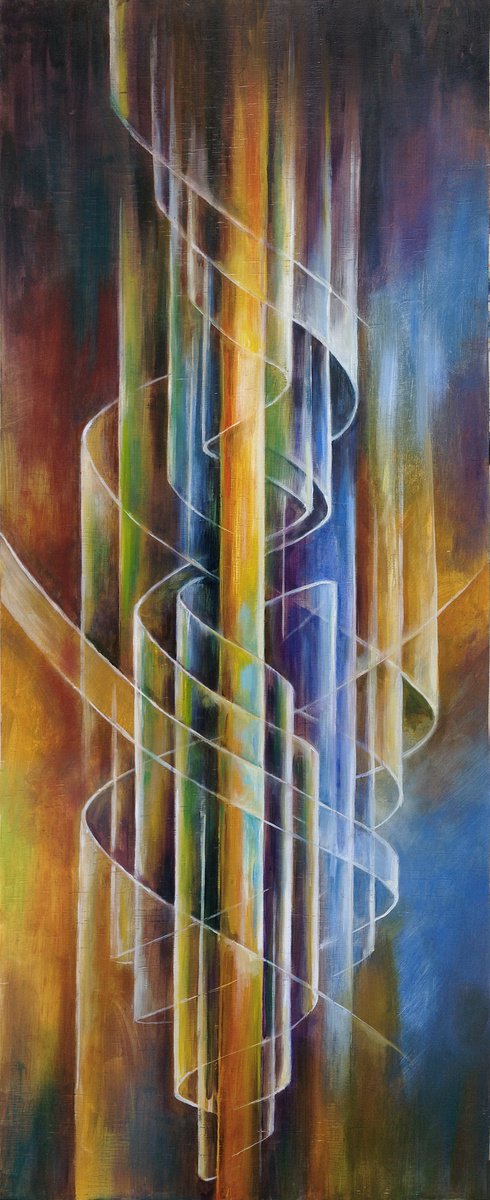 Geometric Oil Painting , Dna Illuminated Xix By Daniel Loveday, 16 X 39, Artwork For Sale On Artfinder