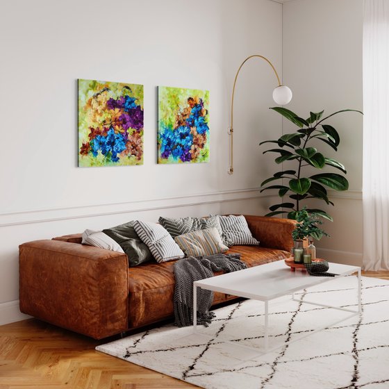 Diptych "Euphoria" from "Colours of Summer" collection, abstract flower painting