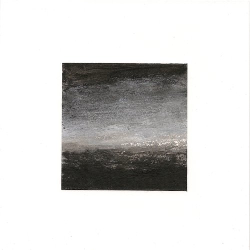 Horizon n°2 - Atmospheric landscape in grey, black and white - Miniature - Ready to frame by Fabienne Monestier