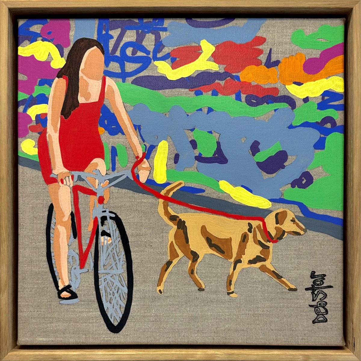 Urban And Pop Acrylic Painting , Lady In Red - Lane Ride 33.5Cm X 33.5Cm By Deborah Lang, 13 X 13, Artwork For Sale On Artfinder