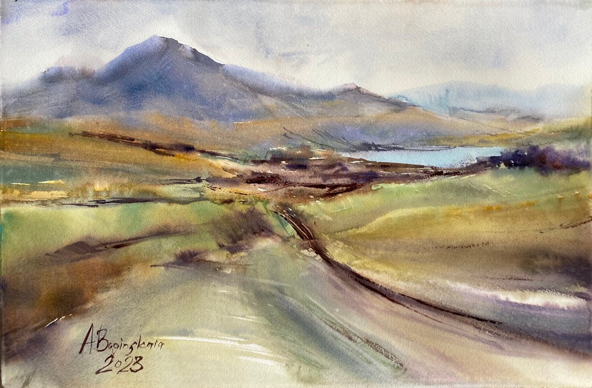 View of Joghaz reservoir - original watercolor by Anna Boginskaia