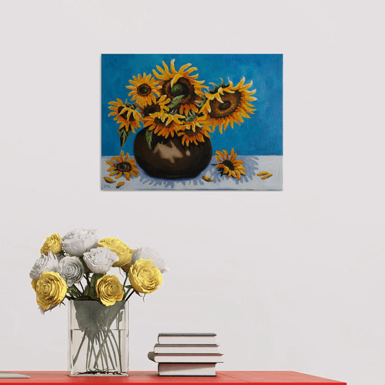 Sunflowers in Brown Vase