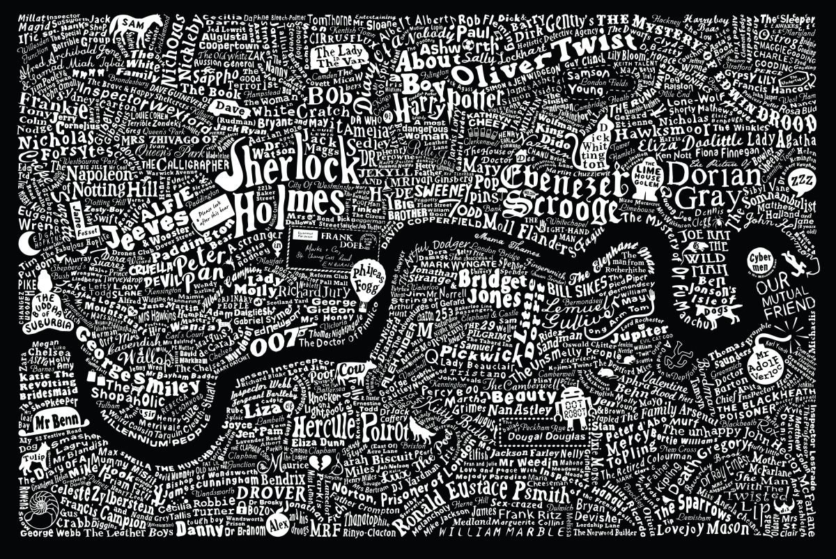 LITERARY LONDON MAP (Large black) by Dex