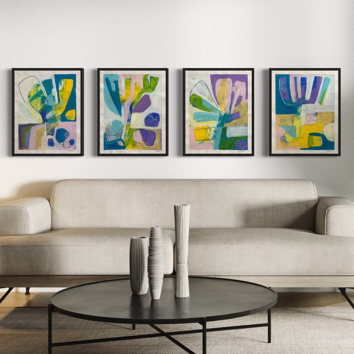Abstract Painting By Samantha Malone, 16 X 20", Soft Currents (Set Of 4), Original Artwork
