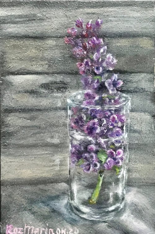 Lilac in a glass Still-Life's collection of miniatures by Marina Deryagina