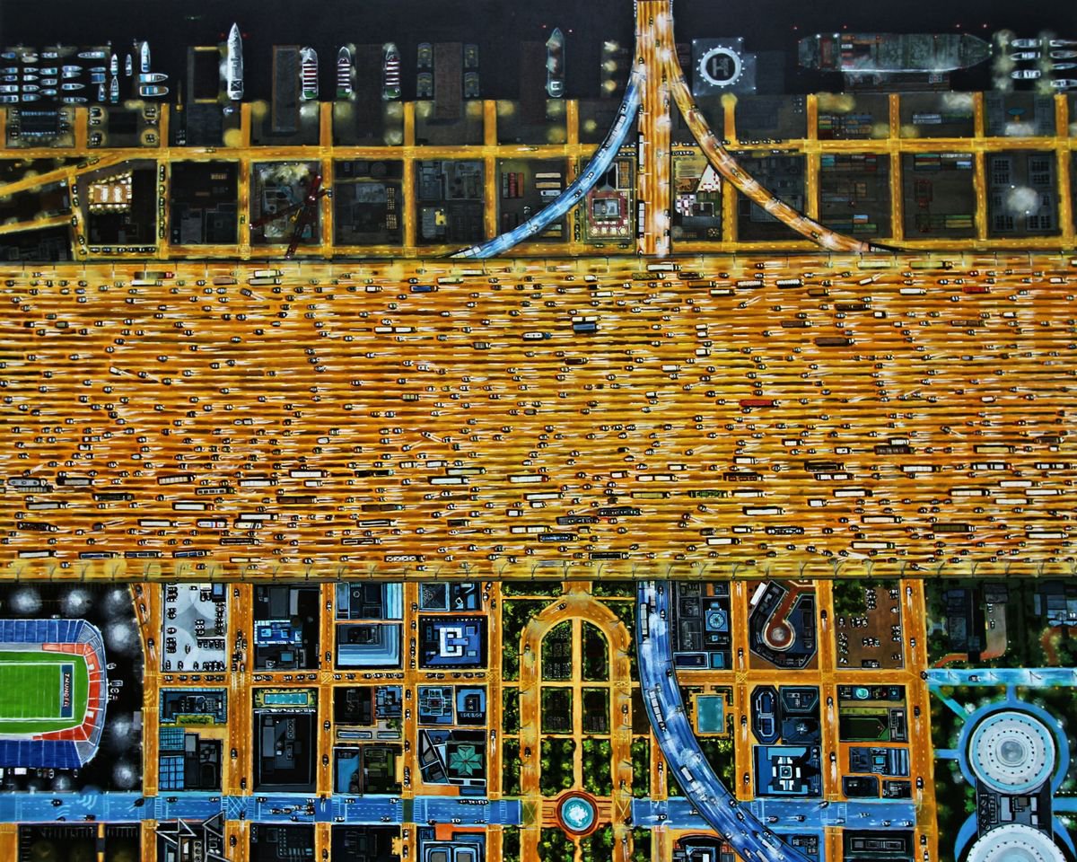 Photorealistic Cityscapes Oil Painting By Ken Vrana, 60 X 48", 95 Northeast 2020, Original Artwork