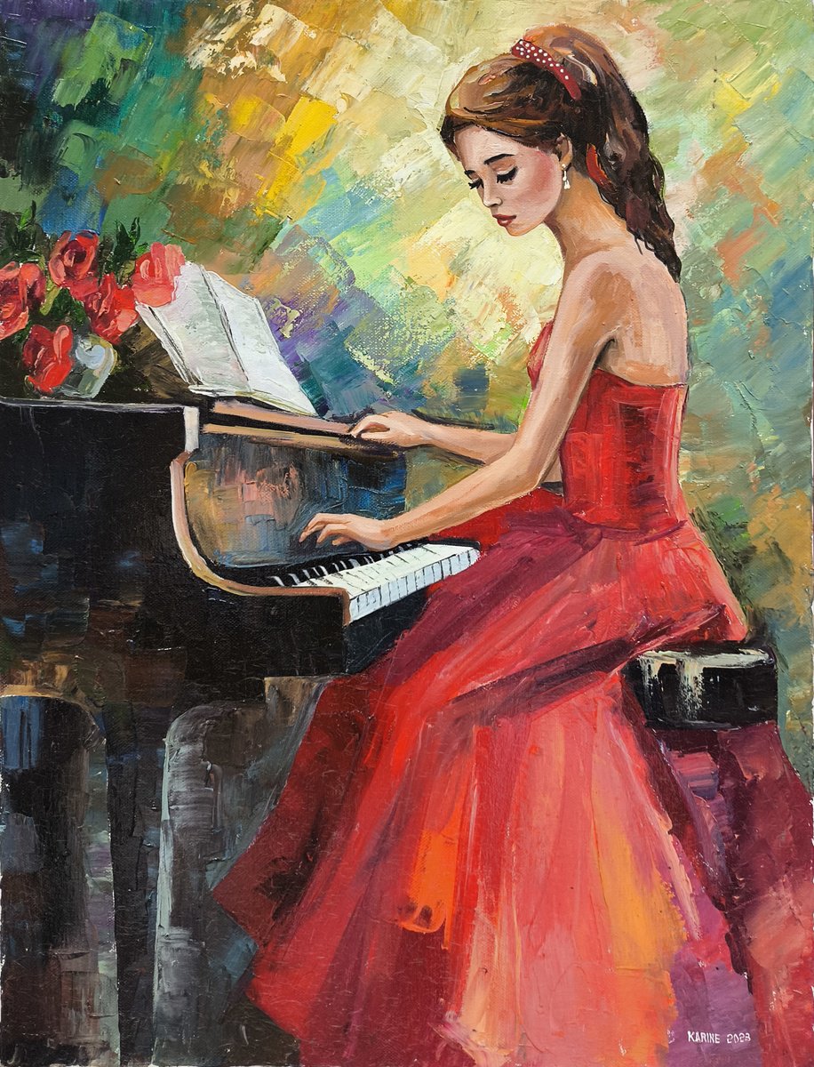 Expressive Portrait Oil Painting By Karine Harutyunyan, 20 X 26", Romance Notes, Original Artwork