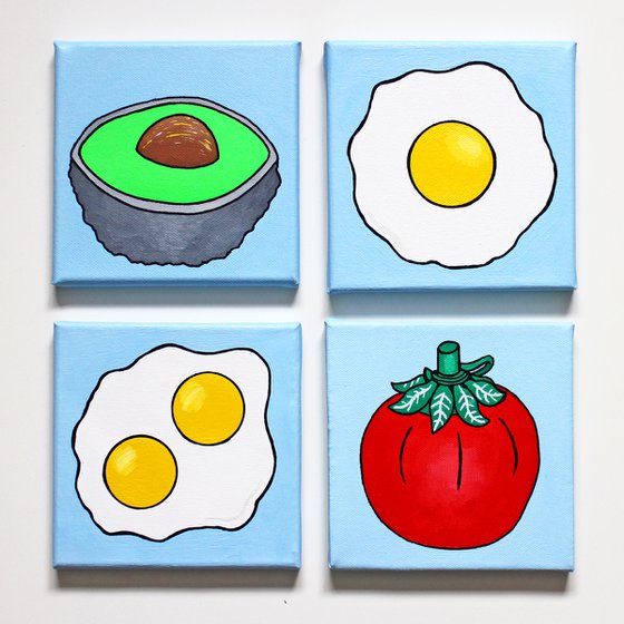 Fried Egg Double Yolk Pop Art Painting On Mini Canvas