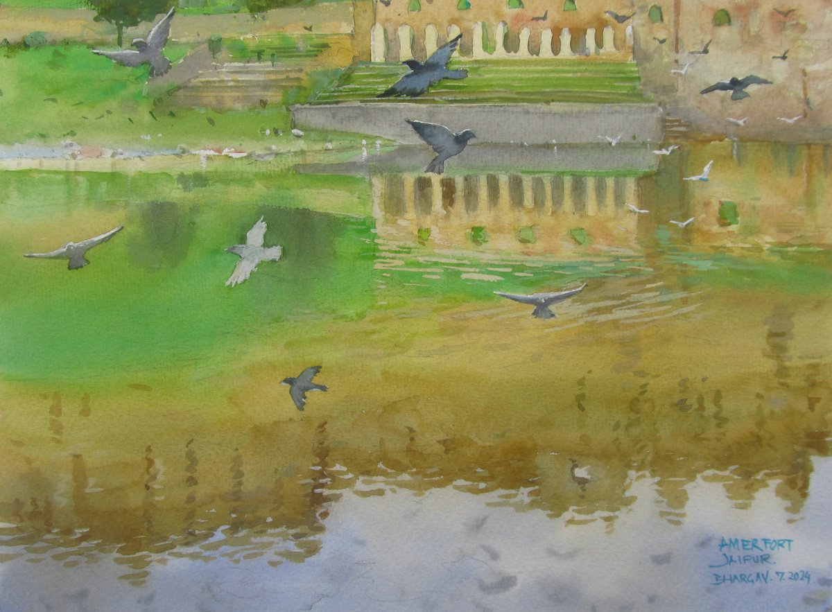 Impressionistic Landscape Watercolour By Bhargavkumar Kulkarni, 14 X 10, Amer Fort, Jaipur 2, Original Artwork