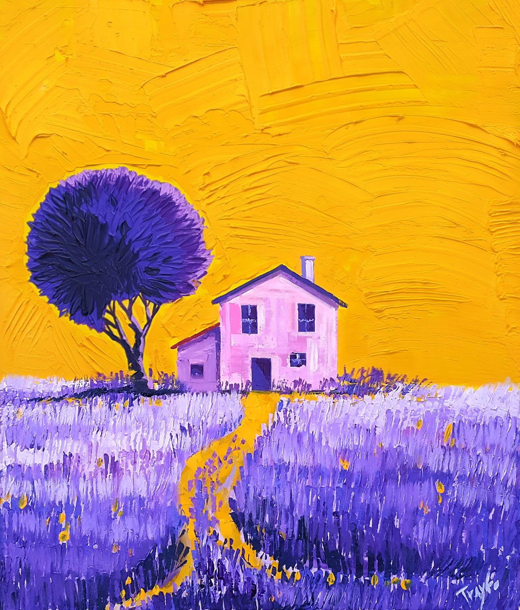 Abstract Landscape Acrylic Painting By Trayko Popov, 24 X 28", Coming Back Home, Original Artwork